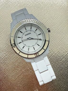 Fossil White and Silver Ceramic Link Watch